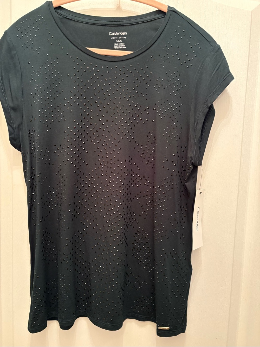 Calvin Klein Women's Embellished Short Sleeve Top Large NWT